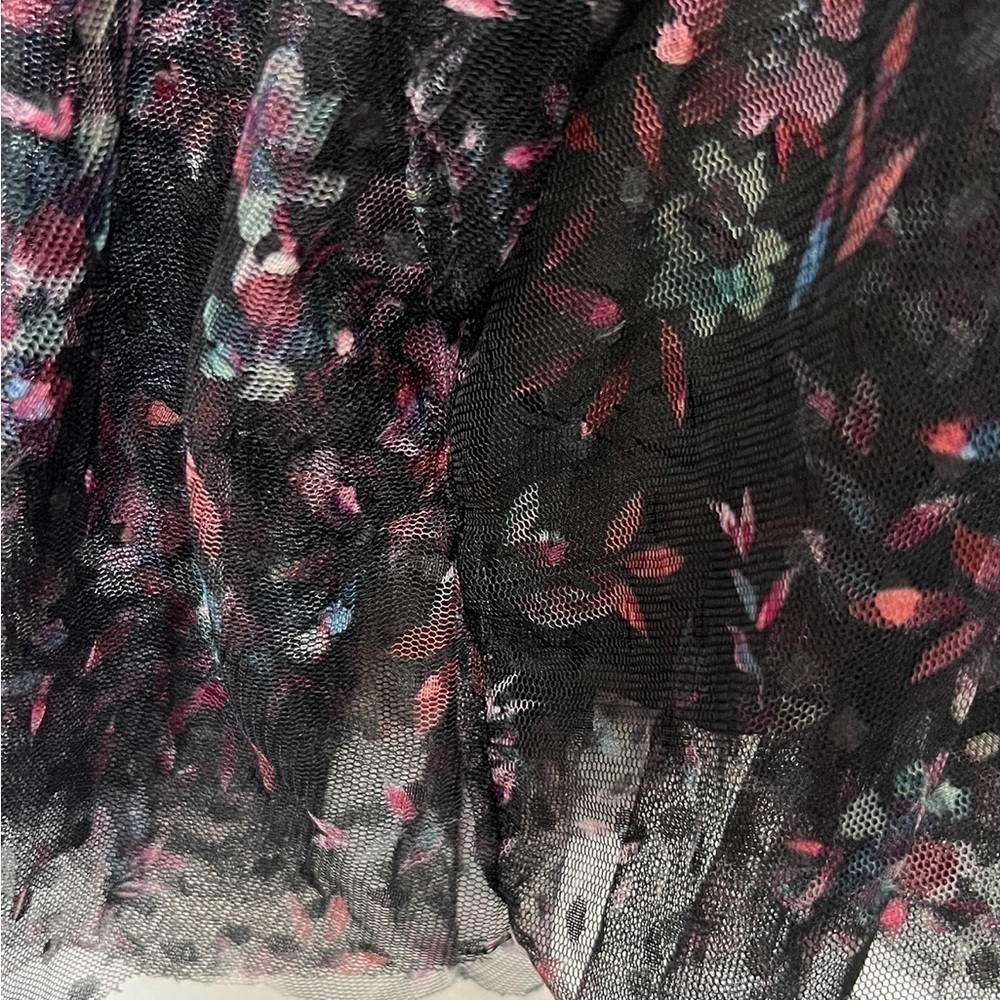 JILL STUART Floral‎ Tulle Sheer Dot Ruffle Flutter Sleeve Pleated Maxi Gown 0 - Picture 14 of 15